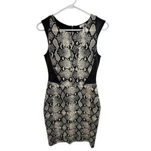 Snake Print Weston‎ Black White Sheath Dress M Scuba Isela Cap Sleeve $158